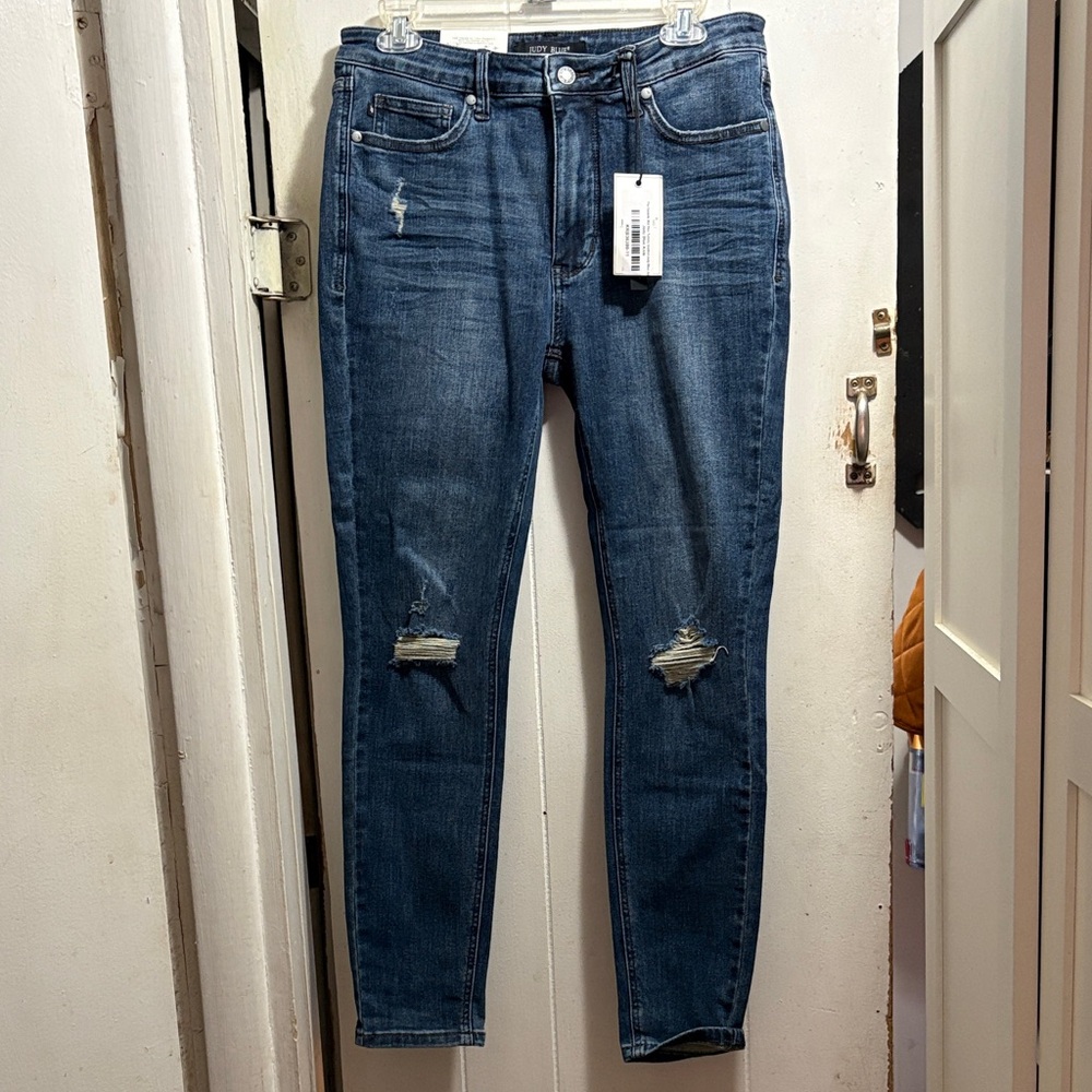 Judy Blue Dark Blue Distressed Skinny Jeans